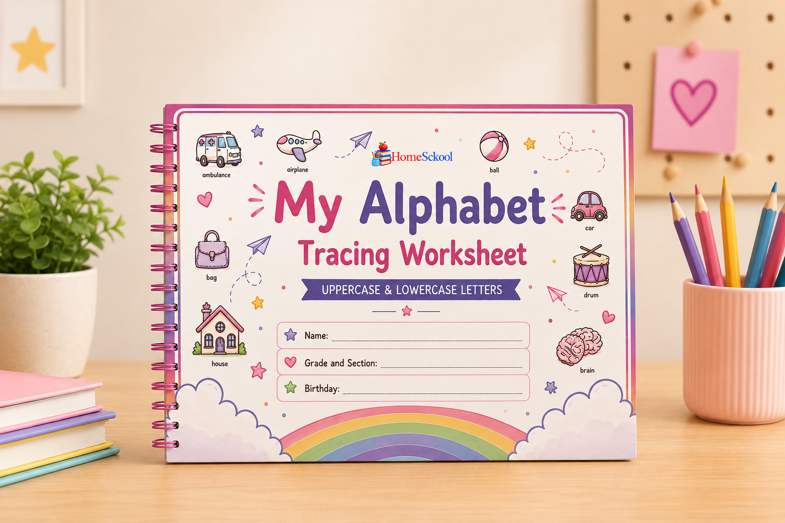 Alphabet Tracing Worksheets, Rainbow Theme (Printable PDF)