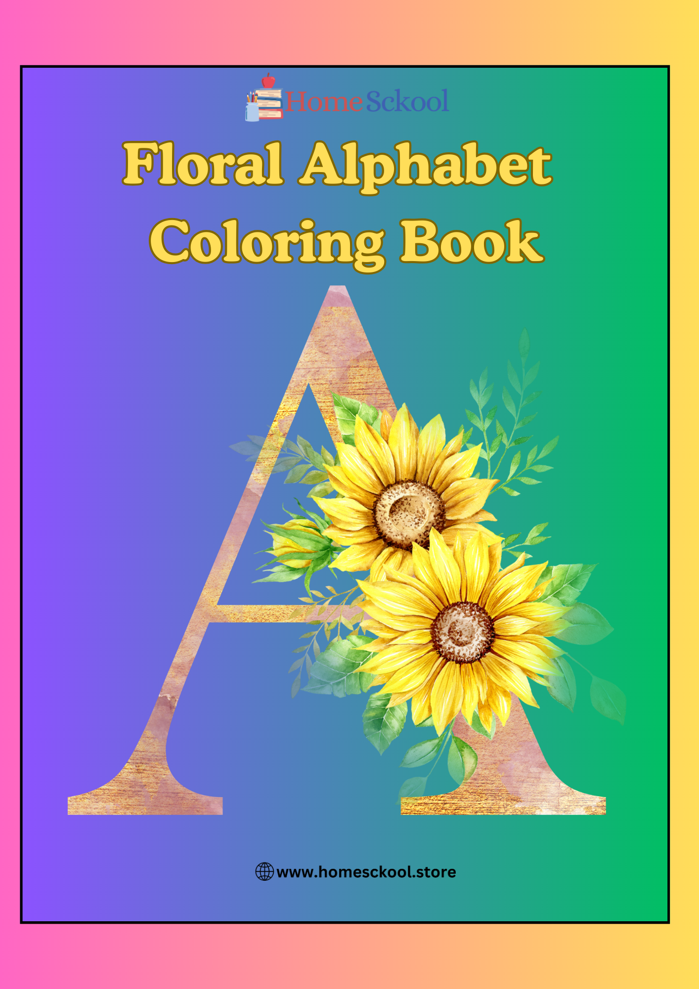 Floral Alphabet Coloring Pages Worksheet in Black and White Illustrative Style High Quality PDF Unlimited Downloads - Image 2