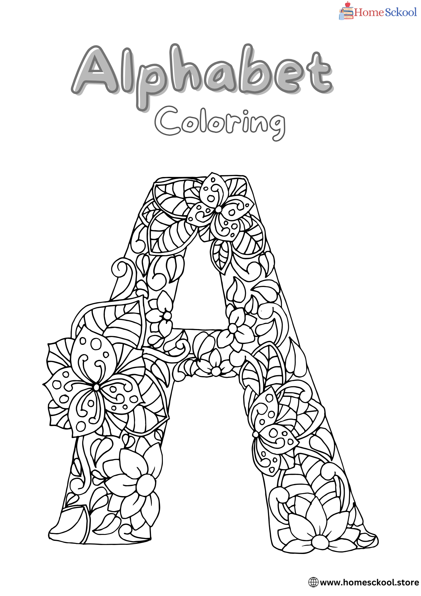 Floral Alphabet Coloring Pages Workbook 2 in Black and White Illustrative Style High Quality PDF Unlimited Downloads - Image 3