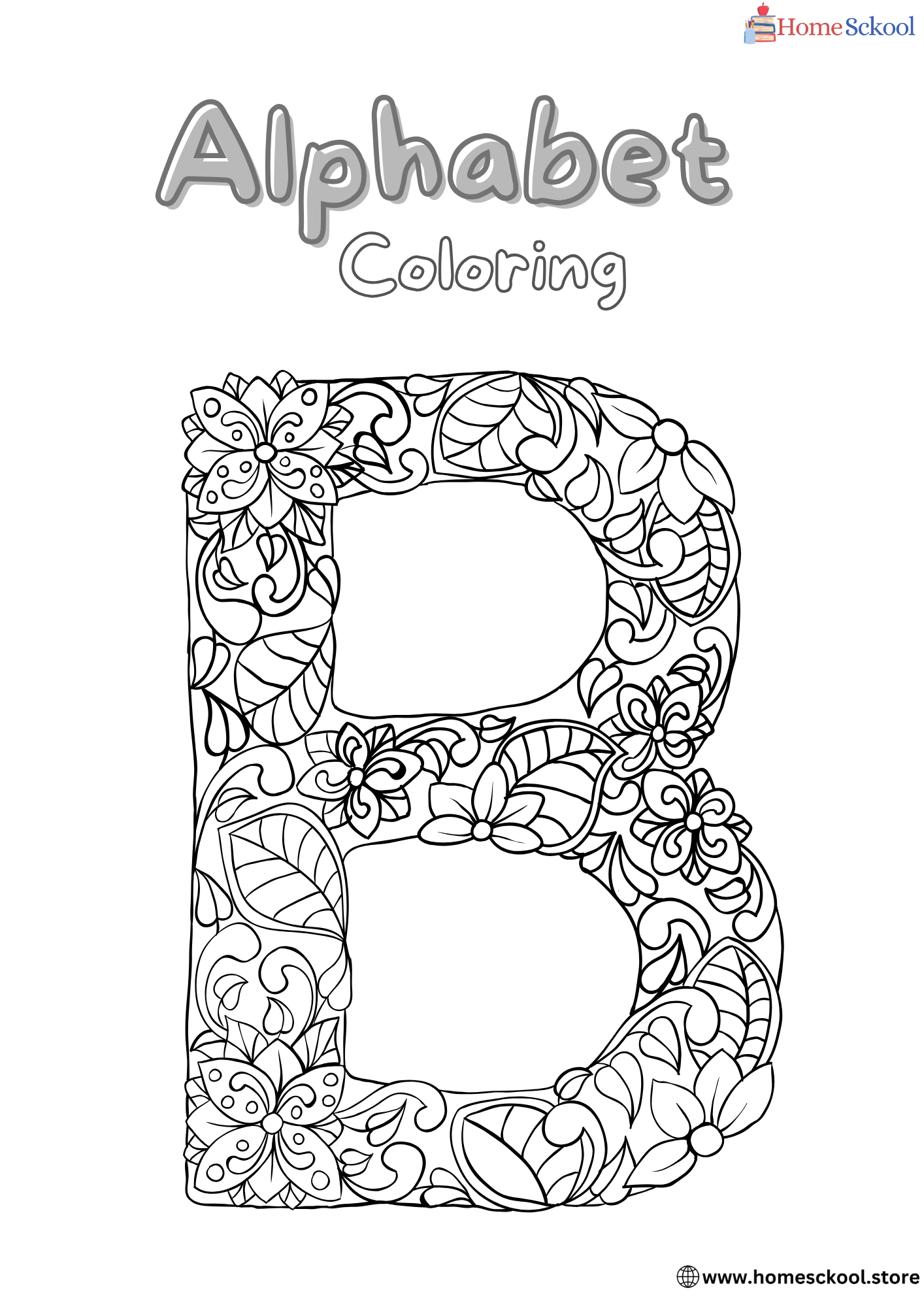Floral Alphabet Coloring Pages Workbook 2 in Black and White Illustrative Style High Quality PDF Unlimited Downloads - Image 4