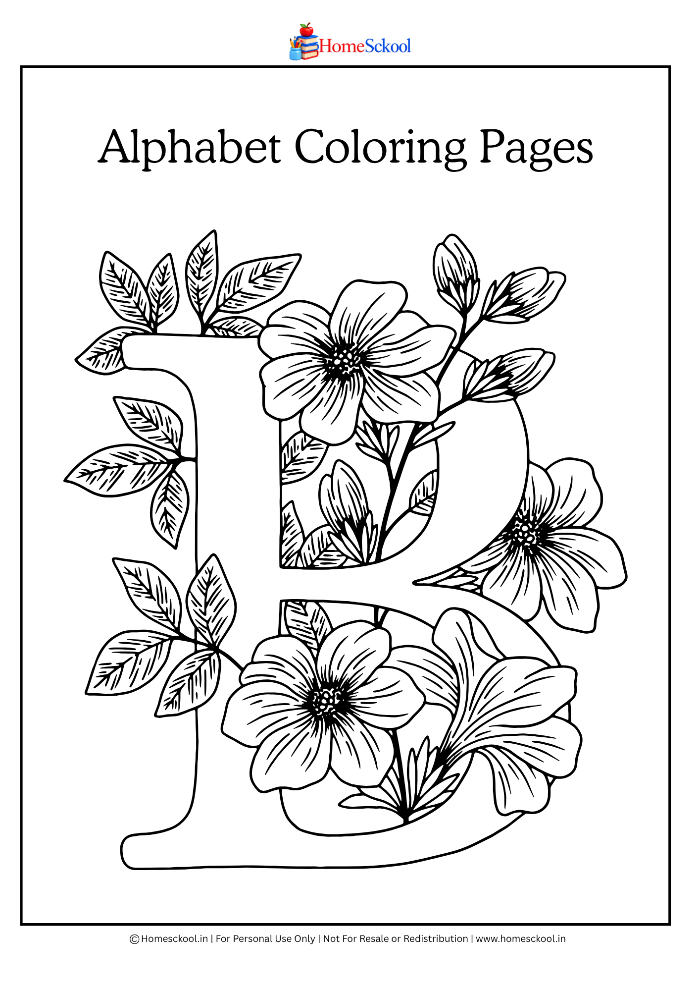 Floral Alphabet Coloring Pages (Printable PDF) - Image 3