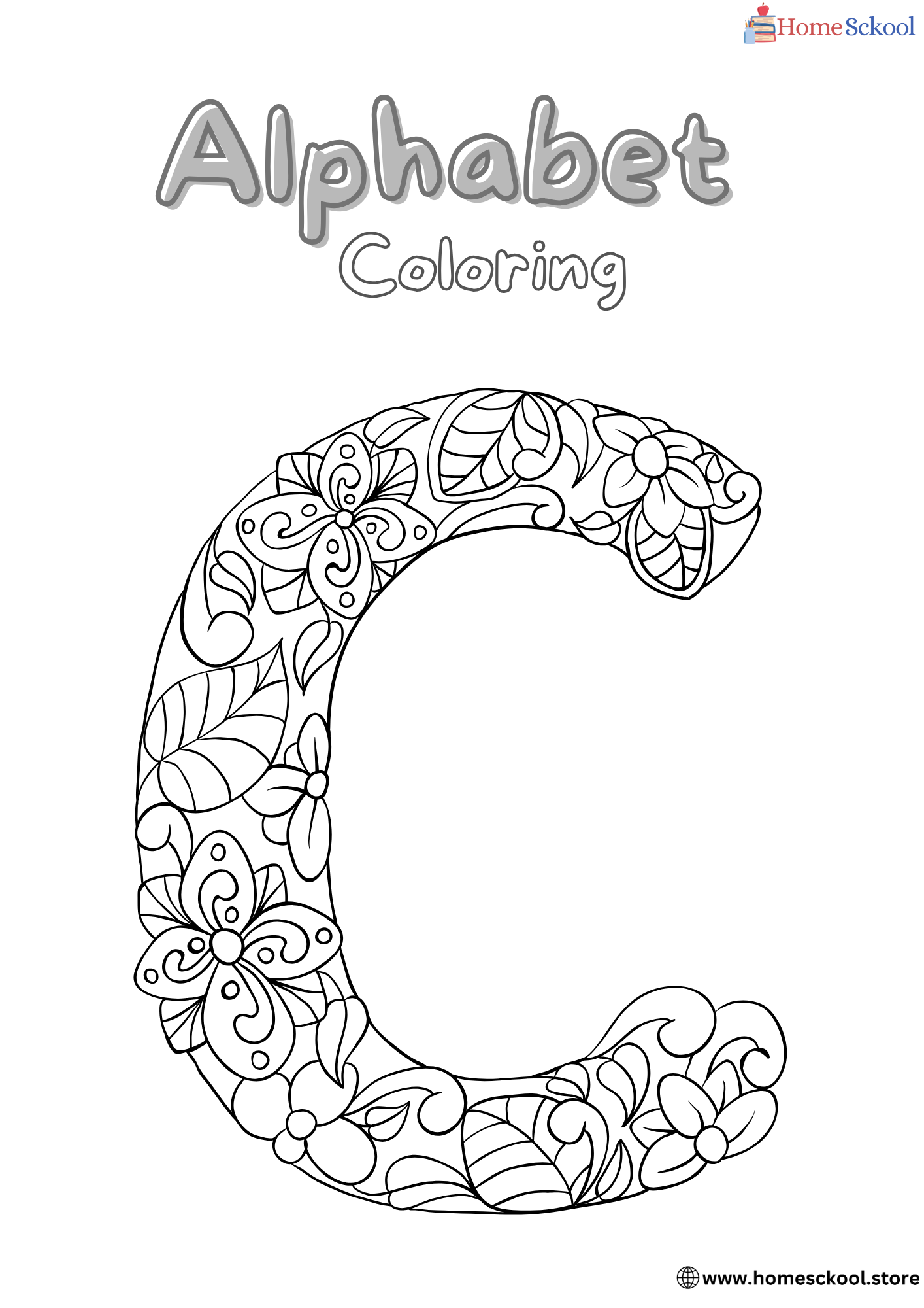 Floral Alphabet Coloring Pages Workbook 2 in Black and White Illustrative Style High Quality PDF Unlimited Downloads - Image 5