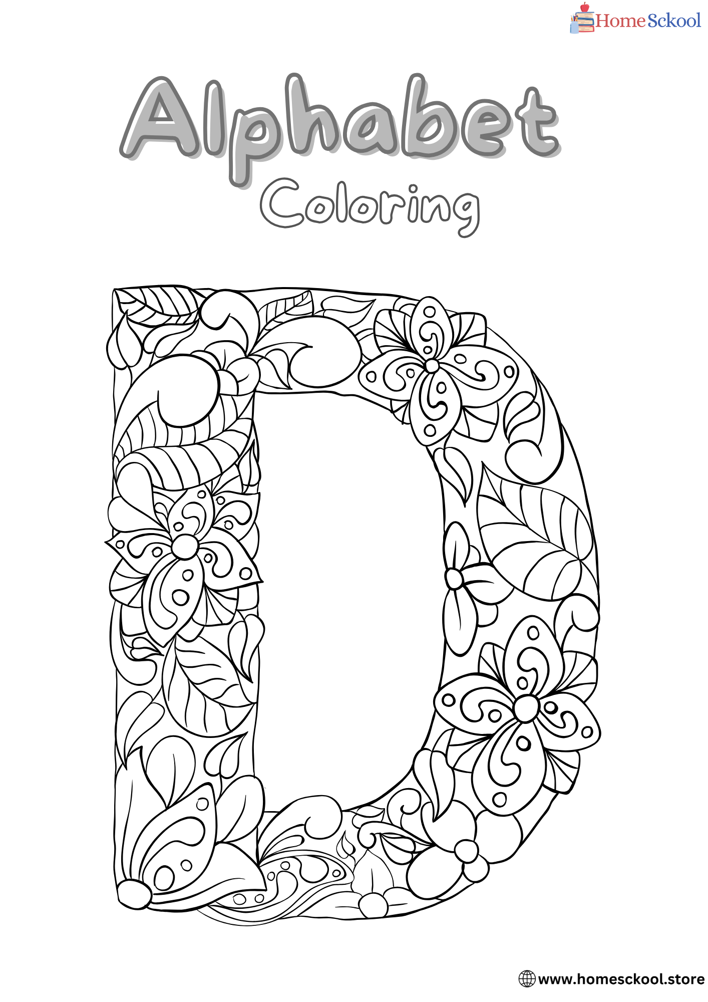 Floral Alphabet Coloring Pages Workbook 2 in Black and White Illustrative Style High Quality PDF Unlimited Downloads - Image 6