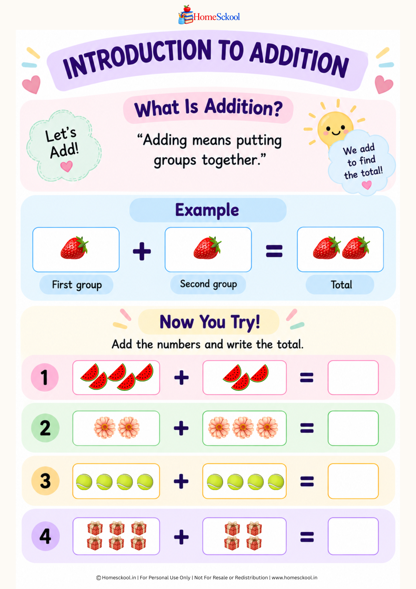 My First Math Adventure – Addition & Counting Workbook for Preschool to Grade 1 (Printable PDF) - Image 5
